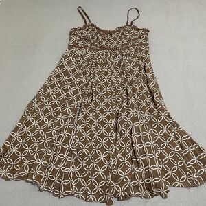Y2K International Concepts Silk Geometric Babydoll Keyhole Brown Size 8 Dress *